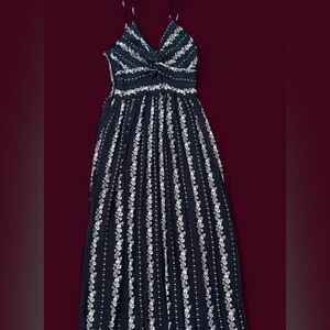 Maxi Dress with Silver Floral Stripes